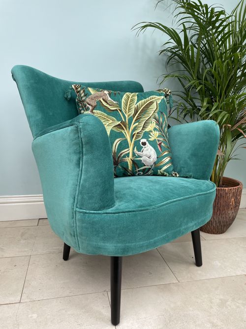 Emerald Green Velvet Armchair & Monkey Cushion